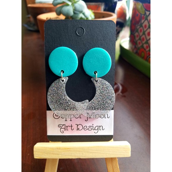 Handmade Moon Statement Earrings. - Picture 2 of 2